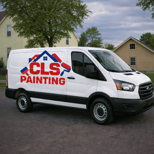A professional painter carefully painting a wall edge.